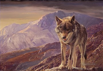 狼 Painting - 山のオオカミ